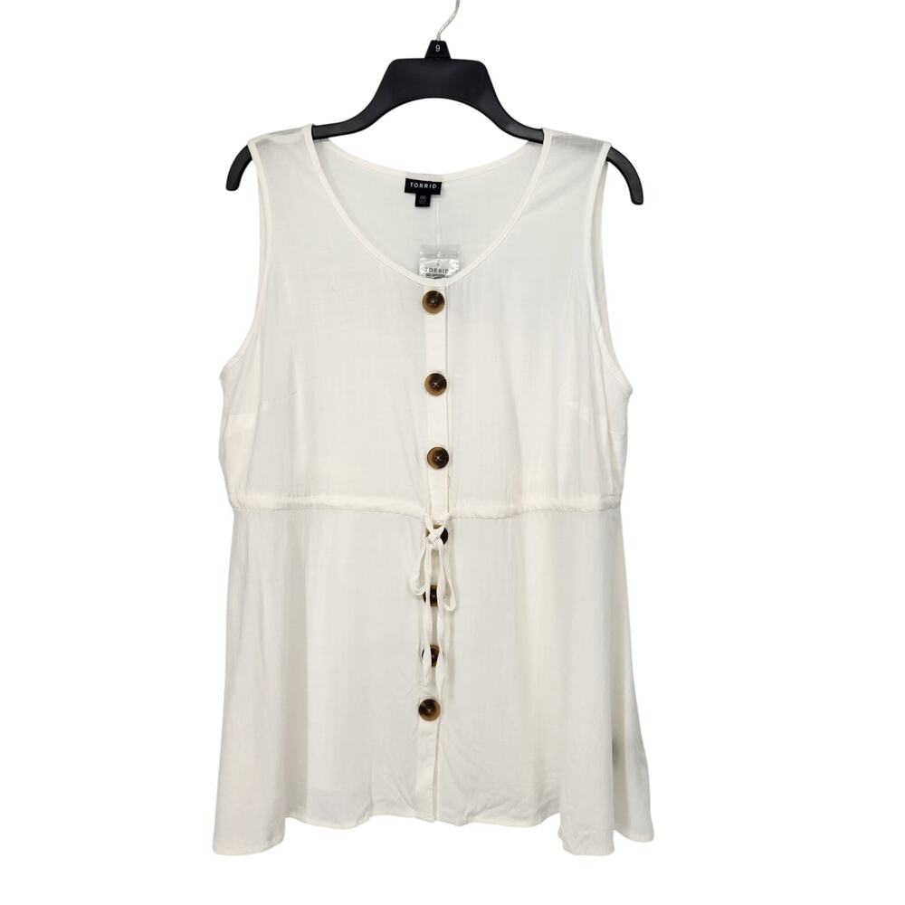 NWT Torrid White Sleeveless Lenny Buttoned Front Tie Plus Blouse Women's 00-10